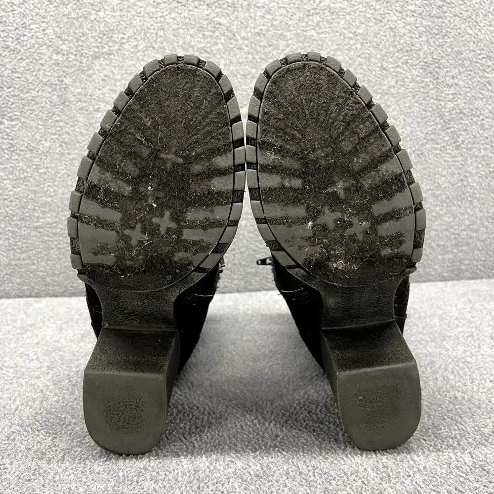 Sugar Boots Women 6 M Black Lacy Suede Heeled Zipper Lace‎ Up